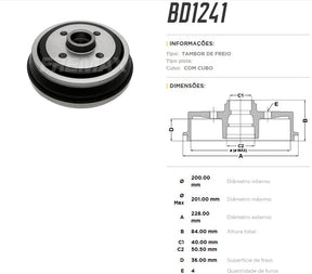 Tambor de freio traseiro FreMax BD1241