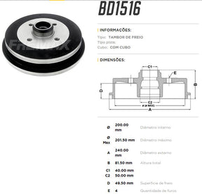 Tambor de freio traseiro FreMax BD1516