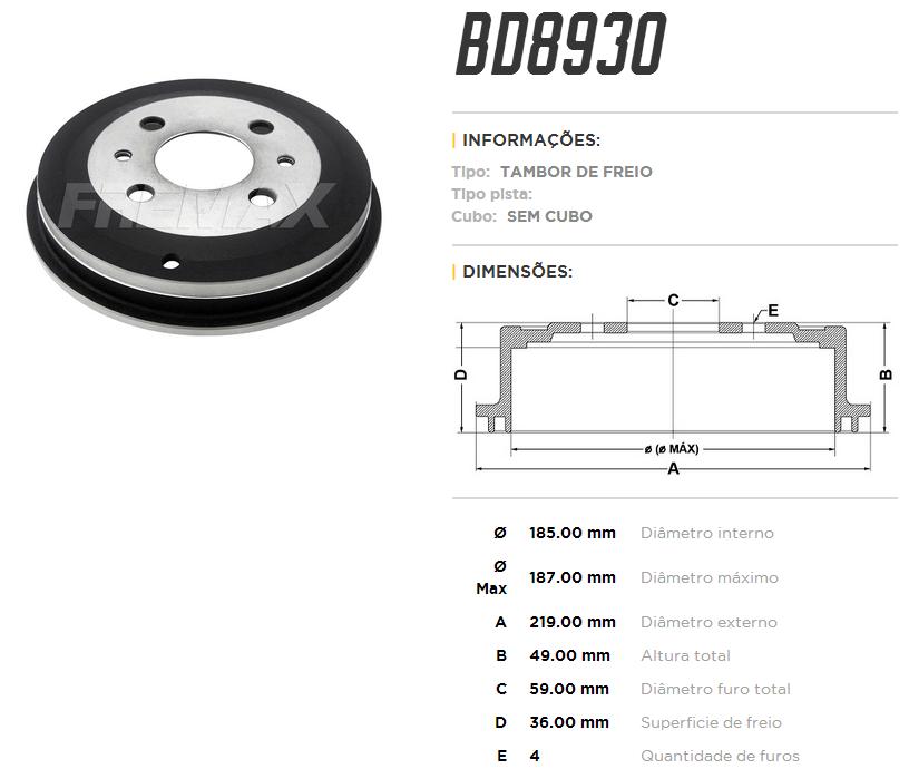 Tambor de freio traseiro FreMax BD8930