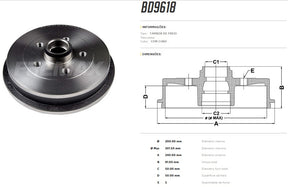 Tambor de freio traseiro FreMax BD9618 Vw Fox