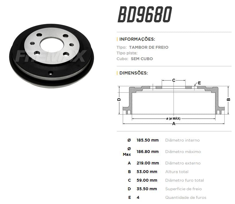 Tambor de freio traseiro FreMax BD9680